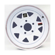 15" x 5" White Spoke Trailer Wheel with Red  Blue Pin Stripe 5-5" Bolt Circ...