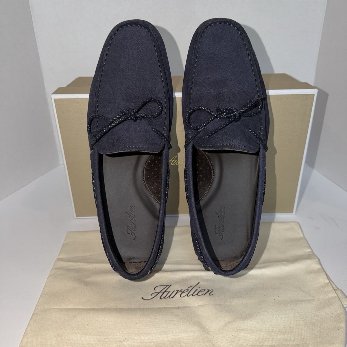 AURELIEN Nubuck Driving Loafers Shoes In Navy Men display picture 1