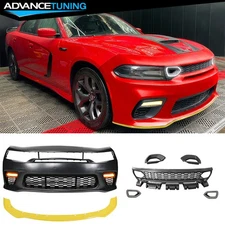 Fits 15-23 Charger SRT Grille Foglight Cover Front Bumper W/ Yellow Lip LED Lamp