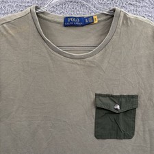 Camisa Polo Ralph Lauren Para Hombres XL Verde Poni Bolsillo a Presión Cuello Redondo Camiseta Militar *