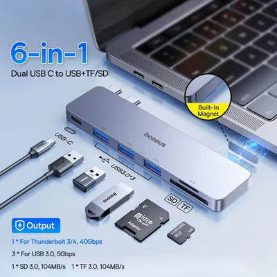 Dual USB-C Hub to Hdmi-Compatible 4K 30Hz for Thunderbolt 3/4 40Gbps USB 3.0 Typ