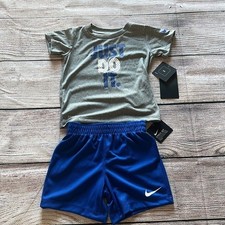 Nike Toddler Boys Dri-FIT Just Do It T-Shirt and Mesh Shorts Set Gray Blue 24M