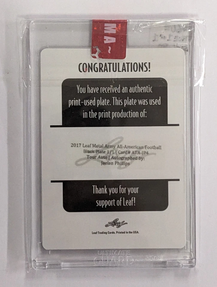 VERDADERO 1 de 1 🦅JAELAN PHILLIPS🦅 2017 PLACA DE IMPRESIÓN DE HOJAS NOVATO AUTOMÁTICO XRC EAGLES Foto 4 de 4