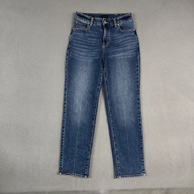 Talbots Jeans Womens 4P Blue High Waist Relaxed Straight Distressed Denim Cotton