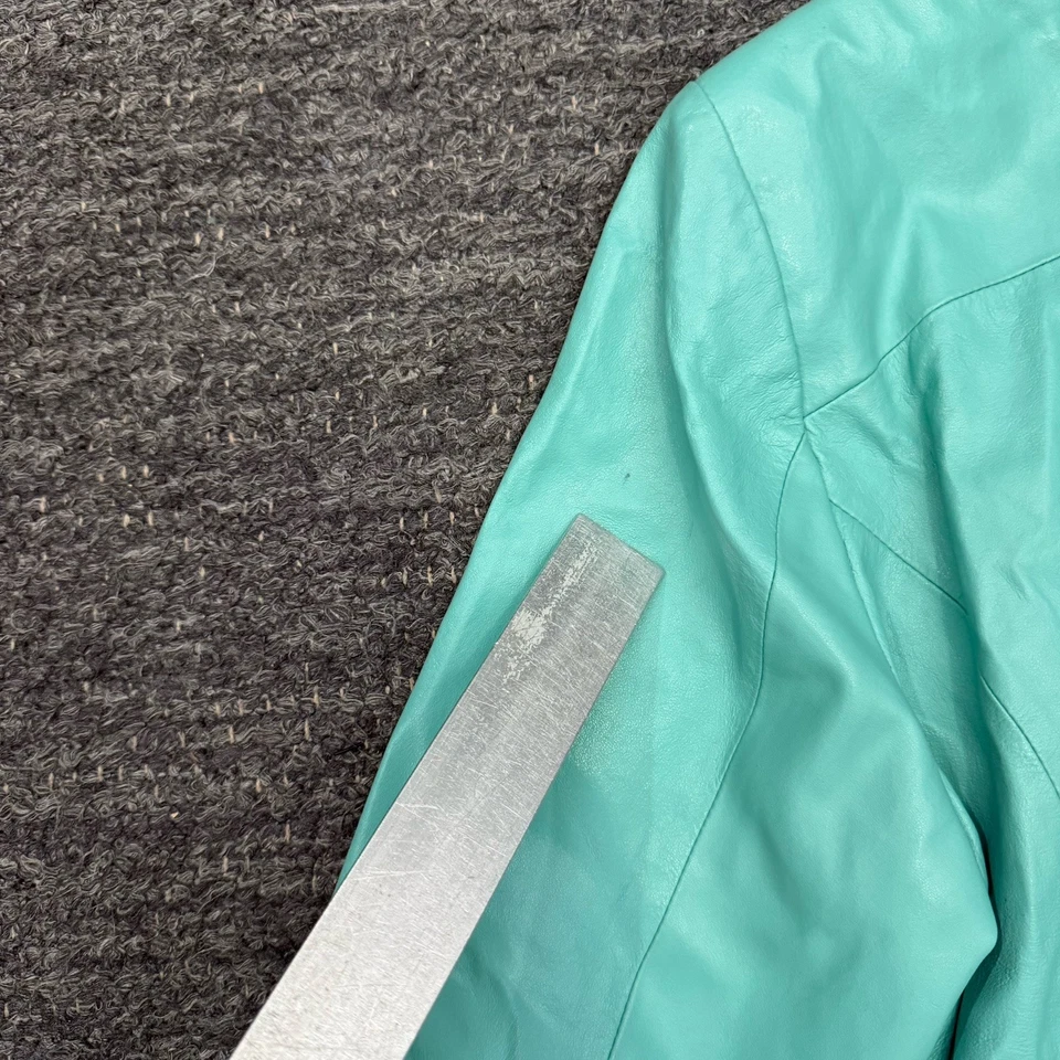 Chaqueta Wilsons Máxima de Cuero para Mujer Grande Verde Recorta Cremallera Completa Motociclista Rocker De Colección Foto 3 de 4