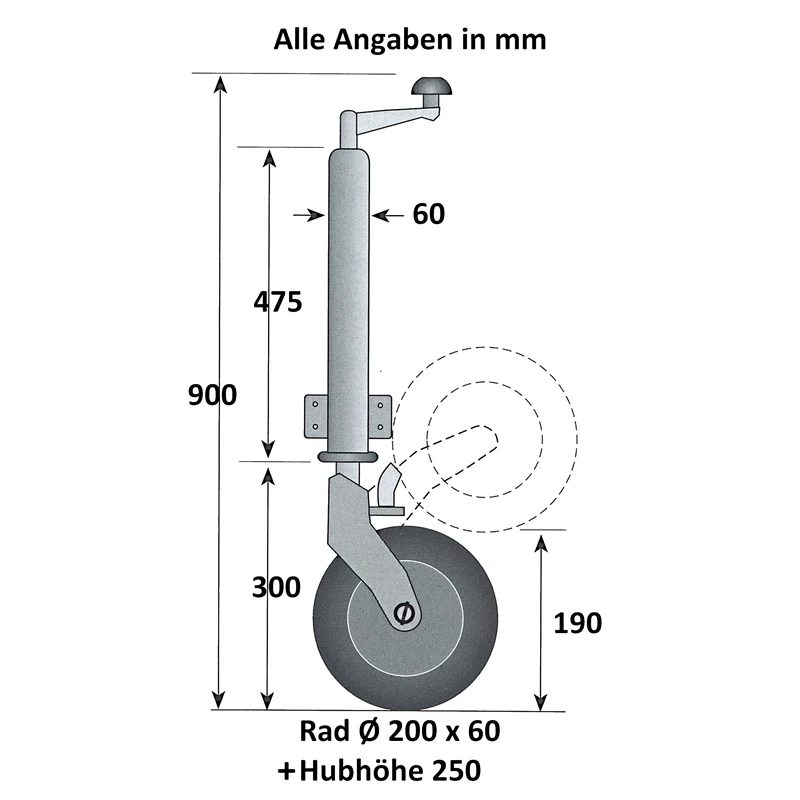 Stützrad Automatik 400 kg Traglast Anhänger Wohnwagen Automatik-Stützrad Bugrad - Bild 3 von 4