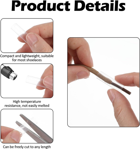 Punte estremità lacci scarpe 100 pezzi aglets trasparenti per lacci scarpe sneaker termoretraibile tubo - Foto 3 di 7