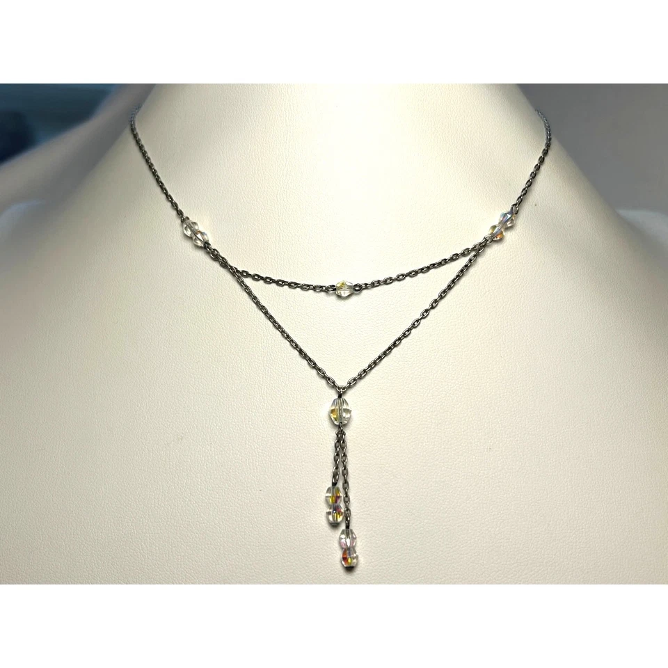 Collar Robert Rose 16" Capas Aurora Boreal Cristal Tono Plata Gota en Y Foto 2 de 4