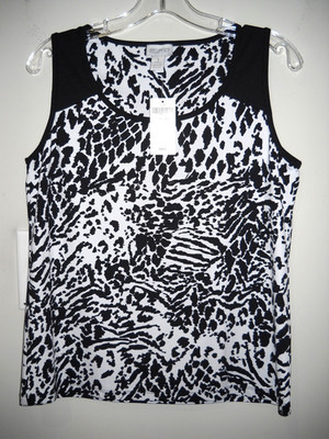 NWT Zenergy Chico's Women's 1 Amira Black White Animal Print Tank Top Shirt  $49
