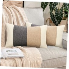 Boho Lumbar Pillow Covers Cream White and Grey 20" x 12" Pack of 2 Pattern 3
