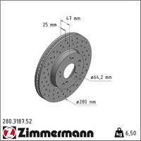 2X Zimmermann 280.3187.52 Bremsscheibe FüR Honda Civic FK FB FC