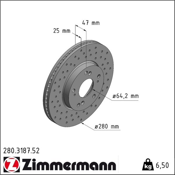 2X Zimmermann 280.3187.52 Bremsscheibe FüR Honda Civic FK FB FC-image