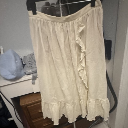 Michael Kors Collection Italy linen 8 Beige A-Line ruffle Skirt  front-slit