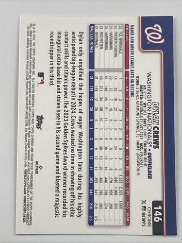 Dylan Crews 2025 Topps Chrome Baseball #146 Rookie X-Fractor Parallel (RC) - Picture 3 of 5