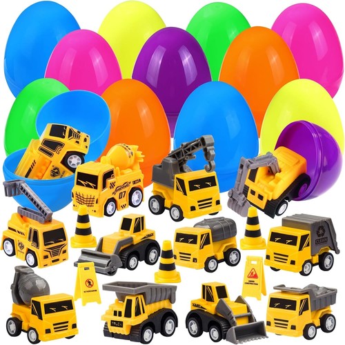 12pcs Prefilled Easter Eggs with Toys Plastic Pull-Back Yellow