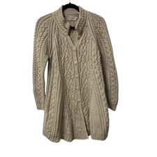 Blarney Woollen Mills Knit Sweater Size L Merino Wool Cable Knit Ireland Neutral