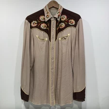 Vintage 50’s H Bar C Ranchwear Western Shirt Chain Stitched Pearl Snap Size 16