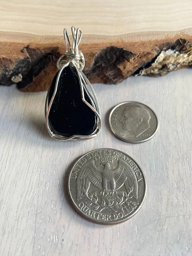 Dichroitischer Glas Anhänger Handarbeit Draht gewickelt blau braun bunt funkelnd Schmuck - Bild 5 von 6