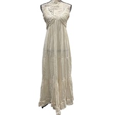 Boho Cottagecore Tiered Maxi Dress Zinnia Pearl Women S Cream Crinkle Smocked