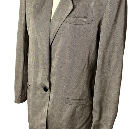 Herringbone Tweed Blazer Size 10/11 Jacket Oversize Gray Sterling Cooper Vintage - Picture 2 of 13