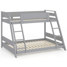 Single Over Double Bunk Bed 2-in-1 Convertible Wood Bed Frame with 2 Ladders