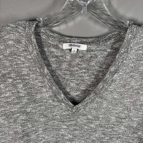 Madewell Sweater Women's Medium Heather Gray Knit V-Neck Boxy Short Sleeve - Picture 3 of 7