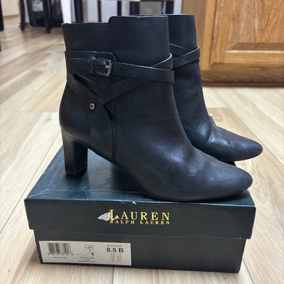 Lauren Ralph Lauren Nadia Black Burnished Ankle Booties Size 8.5 B-2.75  Heel