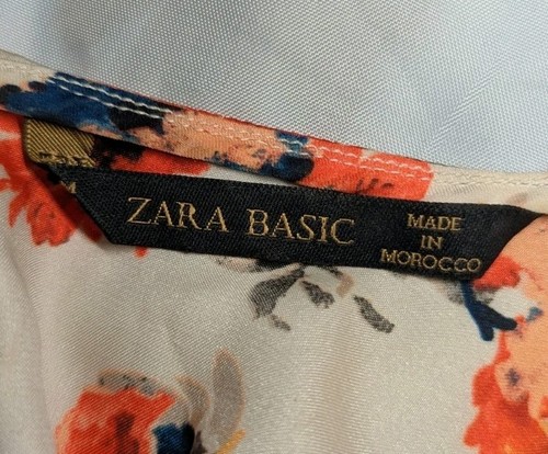 ZARA BASIC Orange Ivory Satin CROPPED Long Sleeve Blouse Top Women's Medium - Picture 3 of 9