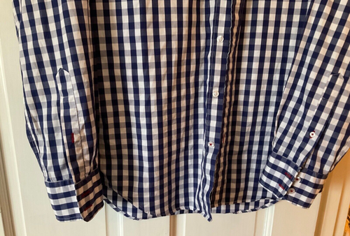 T M Lewis Blue & White Check Men's Shirt Size Collar 15.5” Slim Fit - Picture 4 of 4