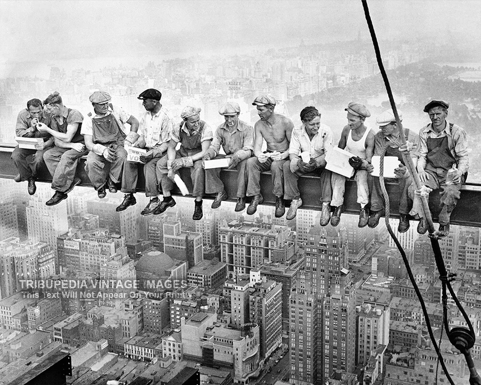 1932 Men Eating Lunch on Skyscraper Beam New York City 8x10 Photo Manhattan NYC