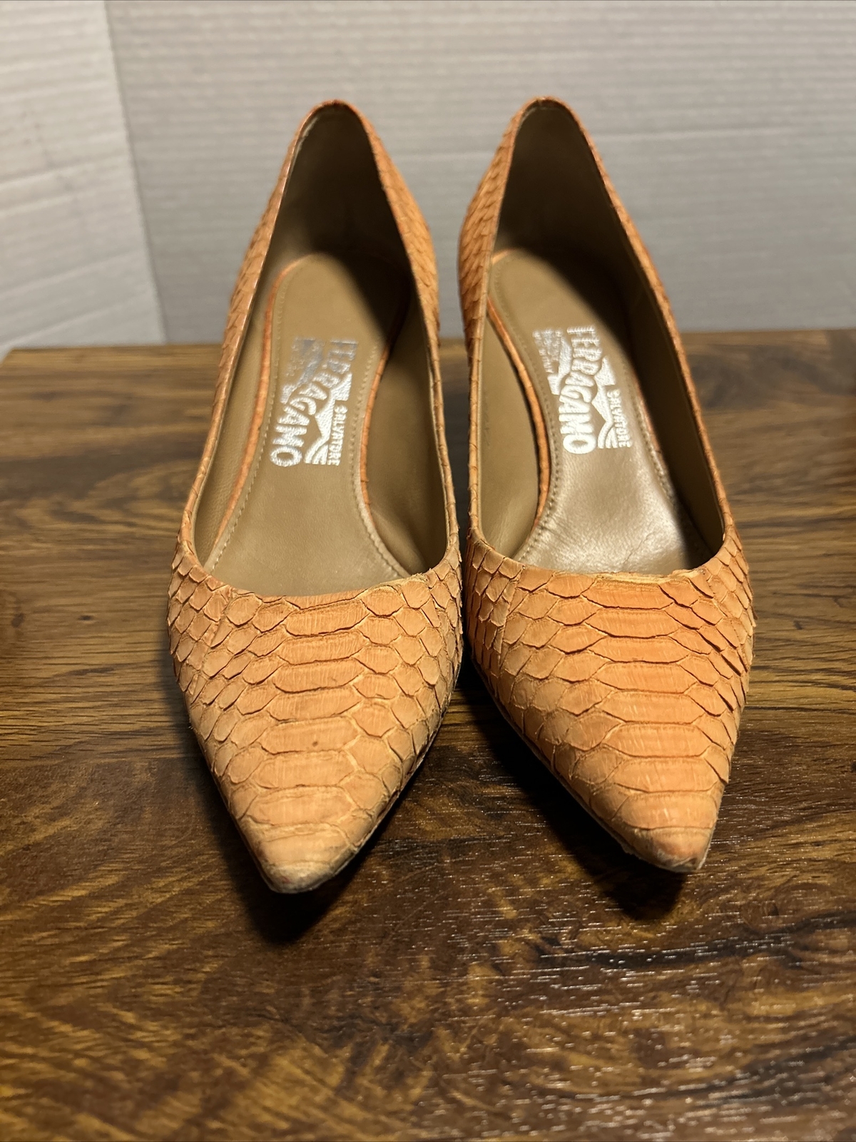 VTG Salvatore Ferragamo Susi Python Pattern Orang… - image 1