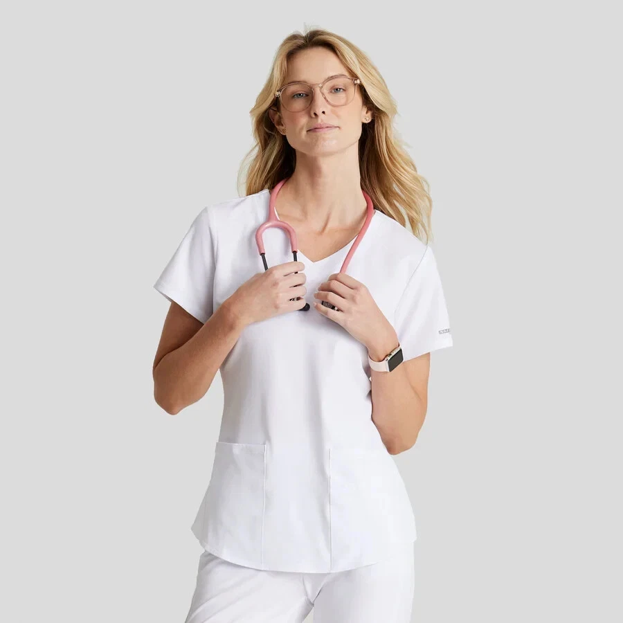 BARCO SKETCHERS MUJER TOP EXFOLIANTE BLANCO CUELLO EN V BOLSILLOS 3PKT BREEZE SK101 NUEVO CON ETIQUETAS XL Foto 4 de 4