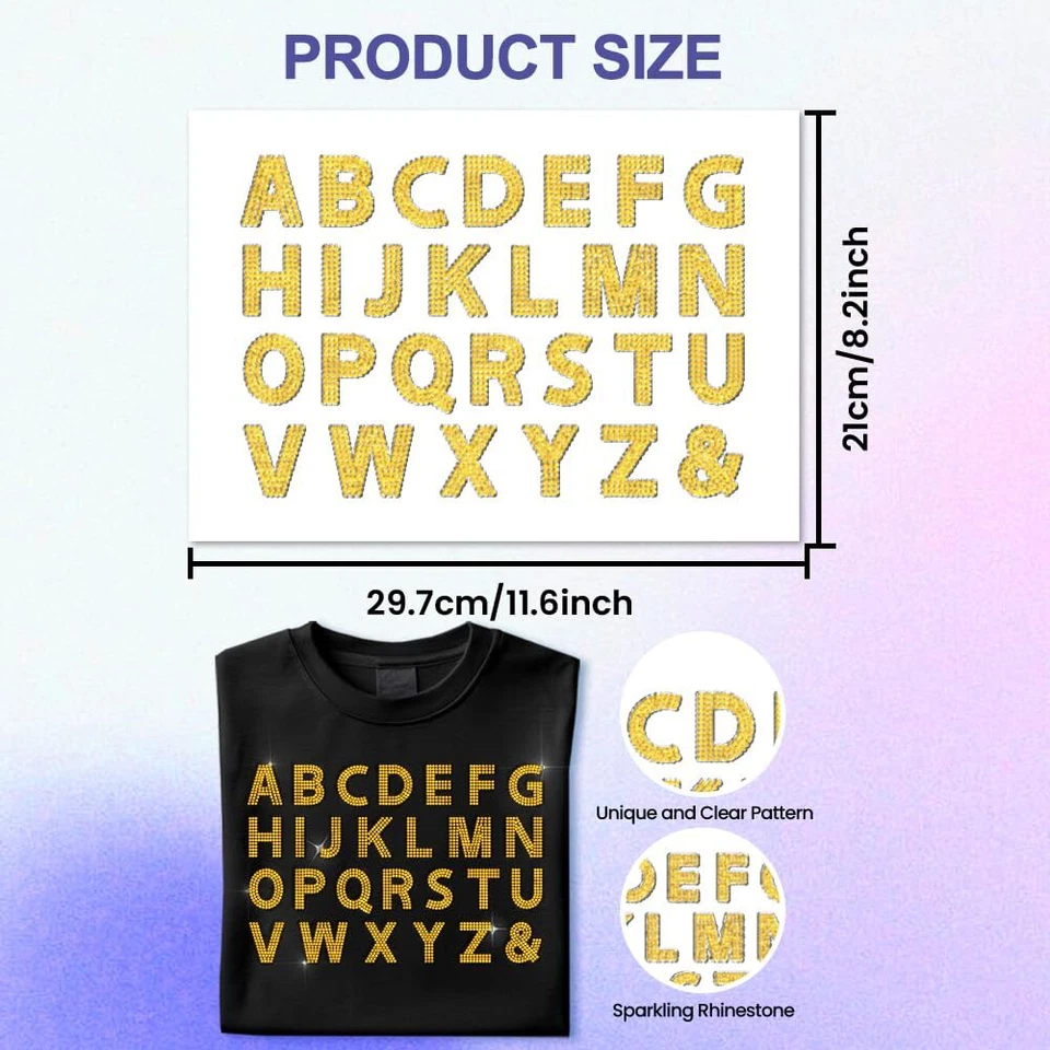 Lettres D'Or Strass Fer Sur Hotfix Transfert Autocollant Fer Sur Cristal T Sh... - Photo 2/4