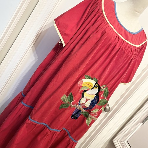 Abito donna Bechamel II casa Mumu taglia grande rosso pappagallo ricamo tropicale - Foto 3 di 11
