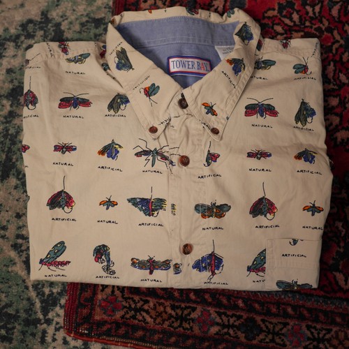 Vintage 90s Fly Fishing Outdoor Button Up Lures Tackle Shirt 3XB XL Artificial - Picture 11 of 14