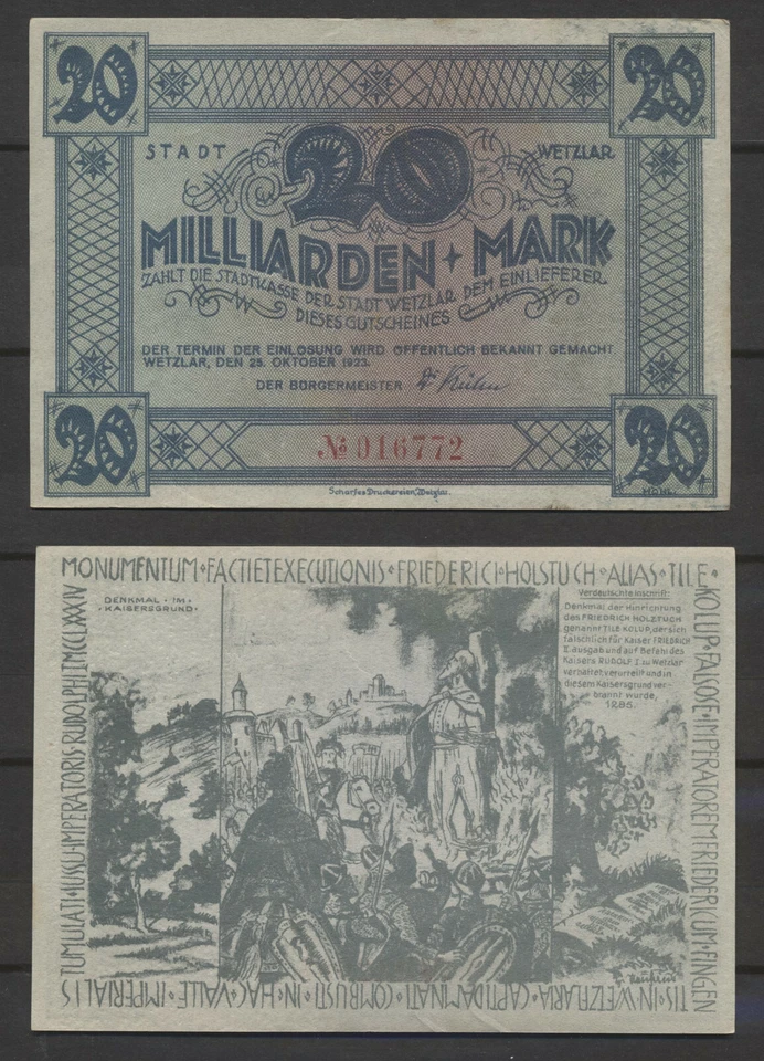 Wetzlar 20 Milliarden Mark 25. Oktober 1923 Notgeld ( 1061 - Bild 1 von 1