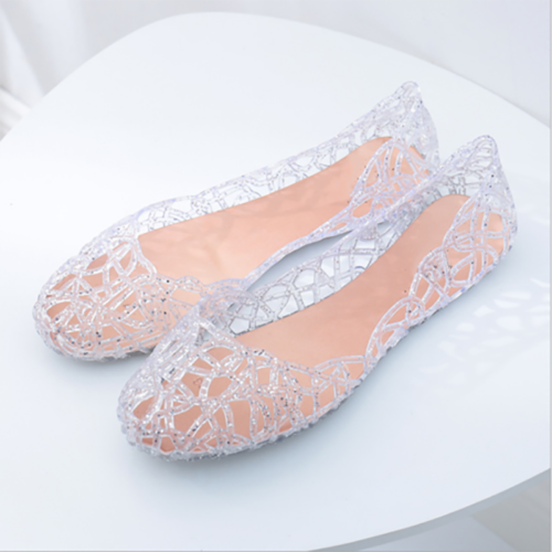 Zapatos de gelatina para mujer Sandalias de playa Damas Sin cordones Verano Pisos Huecos Cristal - Imagen 14 de 19