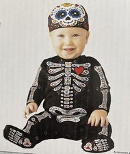 Infant Halloween Costume Sugar Skull Skeleton 6-12 Months 2 Piece NEW