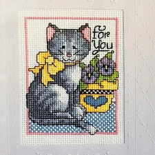 New Design Works Craft CrossStitch Greeting 817 For You Card Envelope Cat Floral