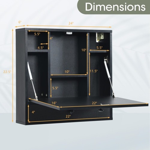Wall-Mounted Floating Desk Folding Laptop Workstation Table With Storage Cabinet - Picture 4 of 9