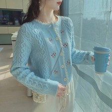 2021 Autumn Sweet Wavy Edge Twist Preppy Style Loose Cardigan Sweater Korean O-n