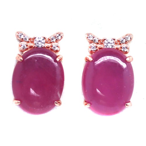 925 Sterling Silver 10 x 13 MM. Red Ruby & White Zircon Earrings