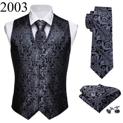 NEW Men's Paisley Design Dress Vest and Neck Tie Hankie Set For Suit or Tuxedo - Picture 8 of 151