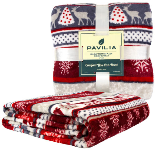 Holiday Christmas Theme Fleece Throw Blanket Sofa Couch Soft Winter Cabin Print - Picture 50 of 90