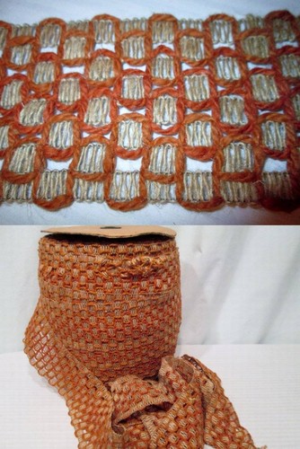 Vtg 60s GIMP Fabric Trim Upholstery Curtains JUTE Burlap Rusty Brown 5 YD 3.5"