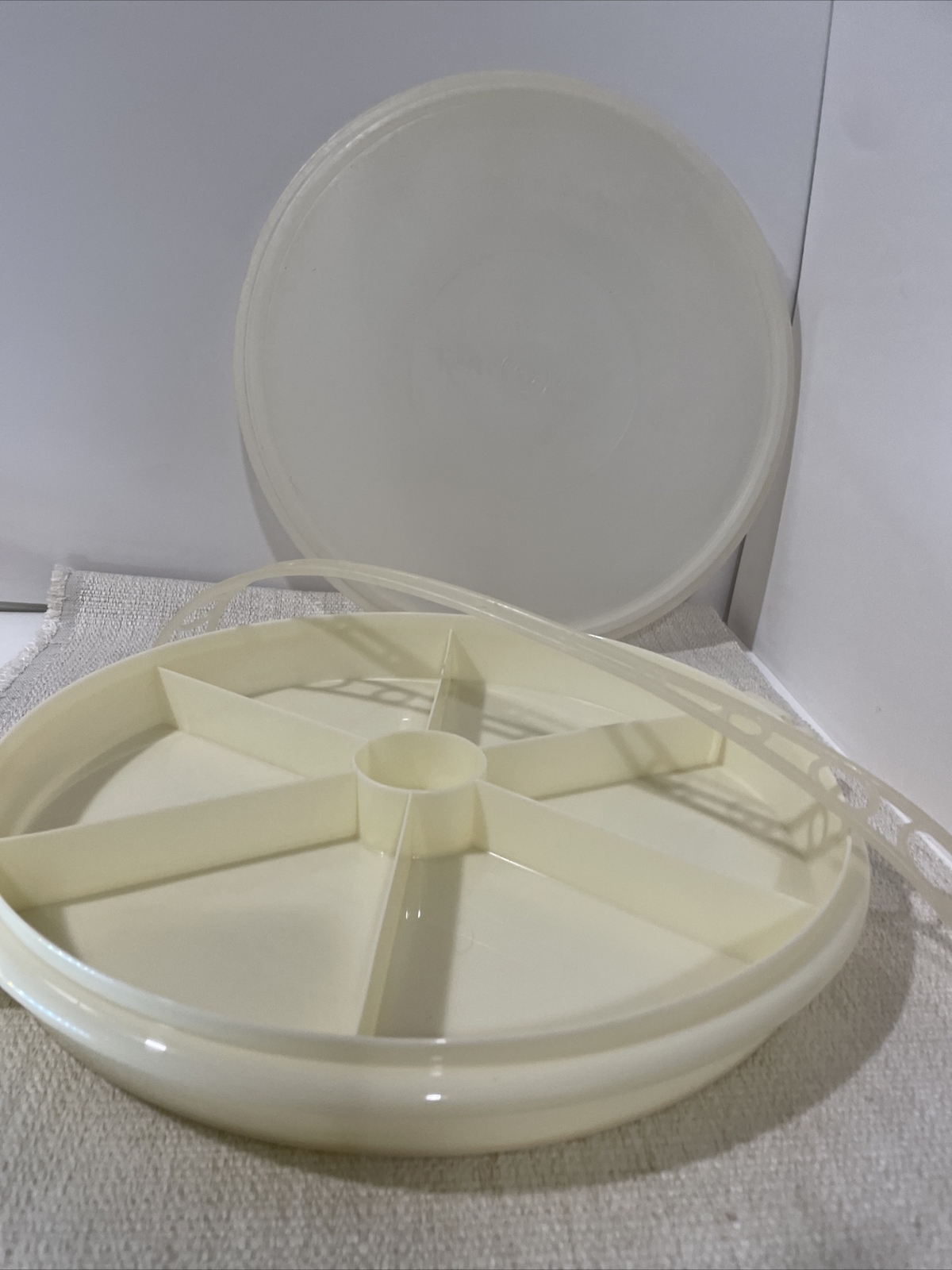 VIntage Tupperware Party Susan 405 Divided Serving Tray W Carry Handle vintage-tupperware-party-susan-405-divided-serving-tray-w-carry-handle