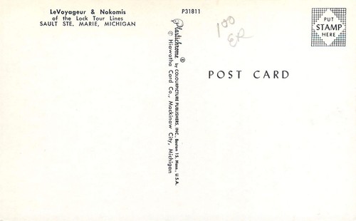 LeVoyageur Nokomis Lock Tour Lines Sault Ste. Marie Michigan MI Postcard - Picture 2 of 2