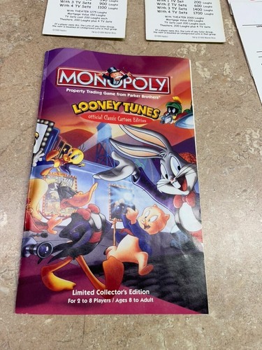 Looney Tunes Monopoly - Replacement Parts "Play Money" Deed Cards What's Up Doc - Picture 2 of 10