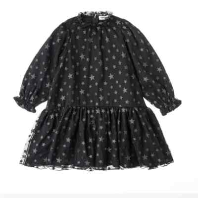 Tocoto Vintage Girls Fancy  Midi Dress Stars Mesh Tulle  Black Long Sleeve 4