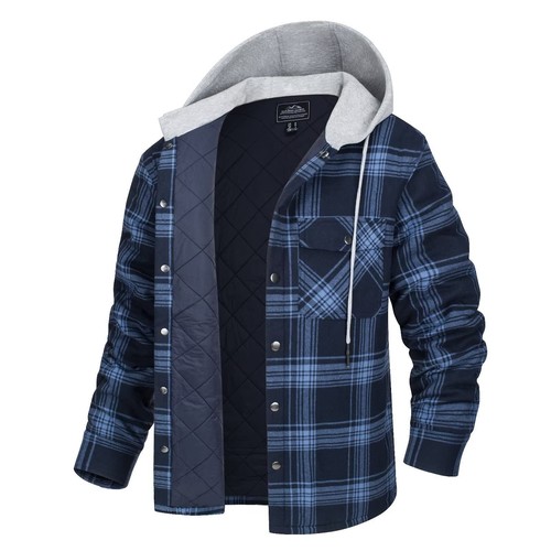 Para hombre Chaqueta Camisa a Cuadros de Franela Totalmente Acolchada Con Capucha Abrigo Informal de Invierno - Imagen 9 de 84